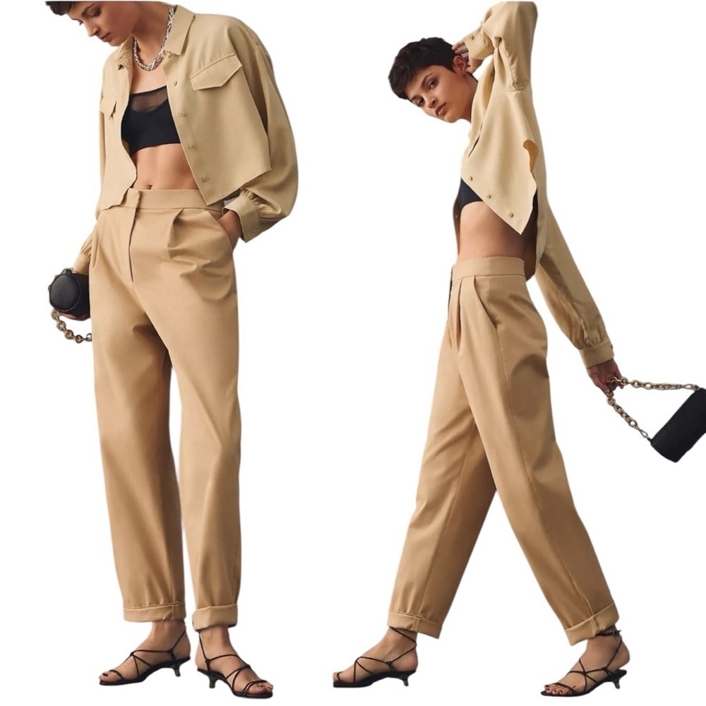 Anthropologie Exquise rolled hem chinos with pleated front oversized